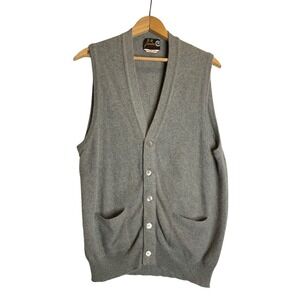 Vintage Panda 100% Cashmere Sweater Button Up Vest Grey Grandpacore Grunge Retro